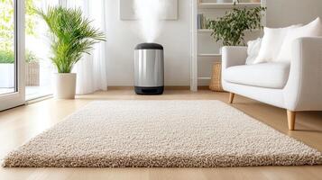 A room with a white couch and a humidifier photo