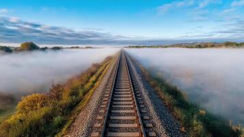 A railroad track in the fog photo