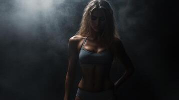 A woman in a sports bra top and underwear photo