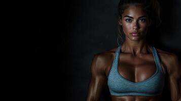 A woman with muscular arms and a bodybuilding pose photo