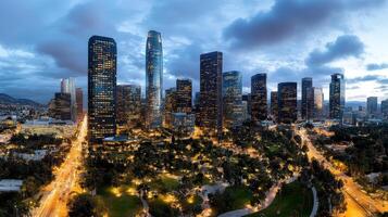 Los angeles skyline at dusk photo