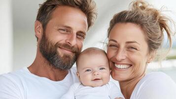 A man and woman are holding a baby photo