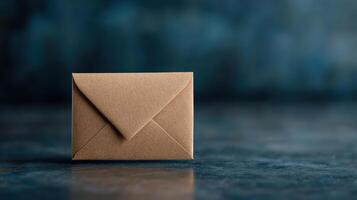 An envelope with a brown paper on a blue background photo