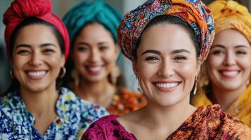 A group of women wearing colorful head wraps photo