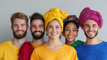 Group of people with colorful turbans photo