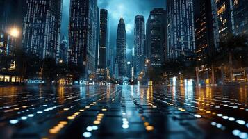 un ciudad calle a noche con luces en el suelo foto