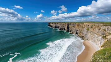 A view of the cliffs and beach from above photo