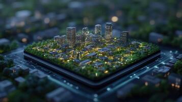 A city with trees and buildings on it photo