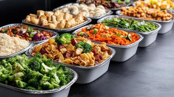 A variety of food in aluminum containers photo