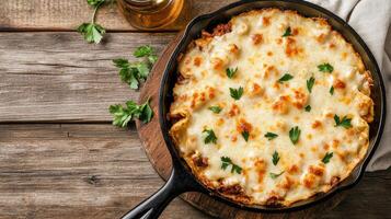 Chicken lasagna in a skillet photo