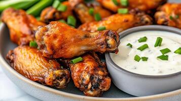 Baked chicken wings with ranch dip photo
