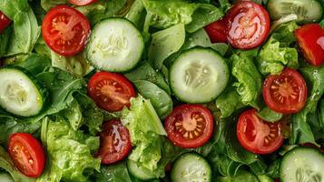 A salad with tomatoes, cucumbers and lettuce photo