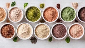 A variety of different types of protein powders photo
