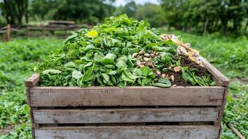 A wooden crate filled with fresh vegetables photo