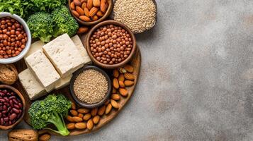 A variety of foods including beans, nuts, and tofu photo
