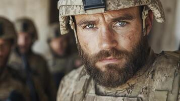 A man in military uniform with a beard photo