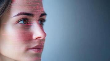 A woman with a computer screen on her face photo