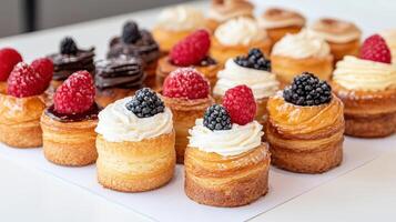 A white plate with several mini pastries on it photo