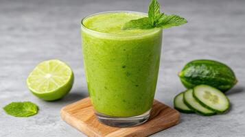 Green smoothie with cucumber and mint photo
