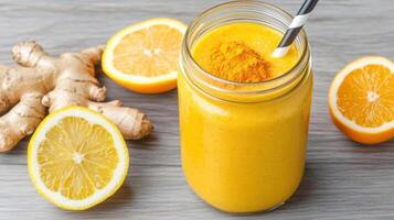 Orange juice with ginger and ginger juice photo