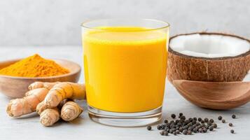 Tumeric, ginger, coconut and spices photo