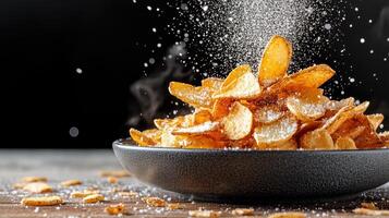 Potato chips in a bowl with salt photo