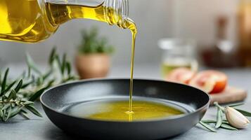 Olive oil pouring into a bowl photo