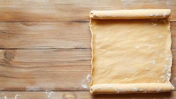 Rolling out dough on a wooden table photo