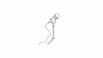 Hand drawn Continuous Drawing One line animation of microphone Concept of audio, voice, and broadcasting in a minimalist line art style video