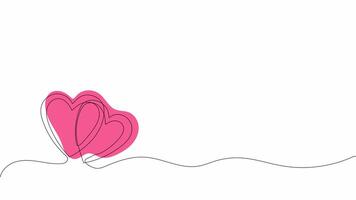 Hand drawn Continuous Drawing One line animation of two love hearts together Concept of romantic connection unity and affection symbolized through minimalist heart icons video