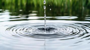 Water droplets falling into a pond photo