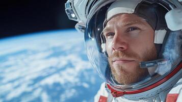 Astronaut in space with earth in background photo