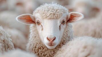 A sheep with a large head looking at the camera photo