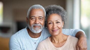 An older couple smiling at the camera photo