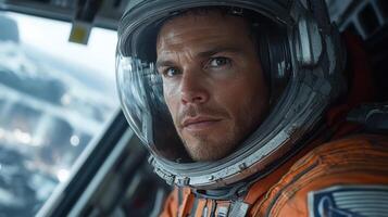The astronaut is looking at something photo