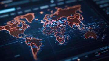 A close up of a world map on a computer screen photo