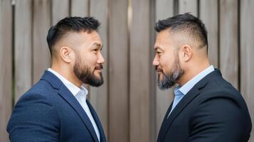 Two men with beards facing each other photo
