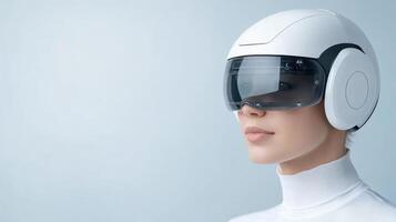 A woman wearing a futuristic helmet photo