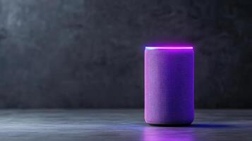 An amazon echo dot with purple light on it photo