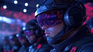 A group of people wearing helmets and goggles photo