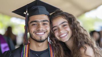 A young man and a young woman are smiling for the camera photo