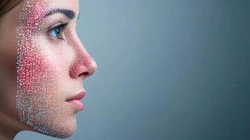 A woman with a red dot on her face photo