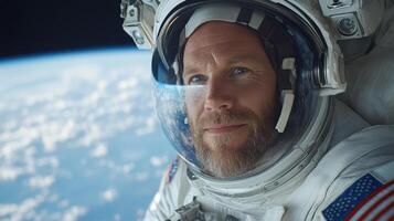 An astronaut in outer space with a beard photo
