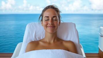 A woman relaxing in a spa chair on a boat photo