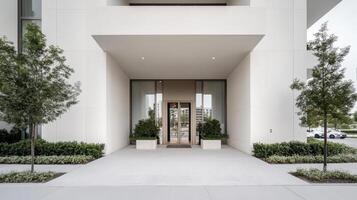 The entrance to a modern apartment building photo