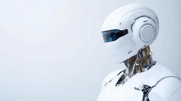 A white robot with blue eyes and a white helmet photo