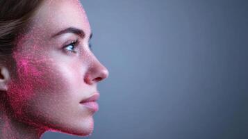 A woman with pink lines on her face photo