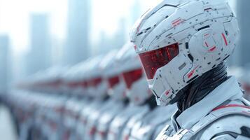 A group of robots standing in a row photo