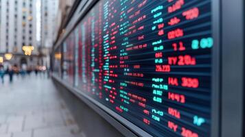 A close up of a stock market display photo