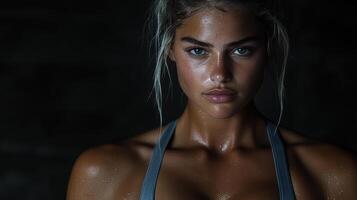 A woman with a wet hair and a bra top photo